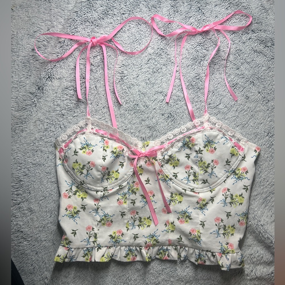 Floral Lace Trim Corset Top
